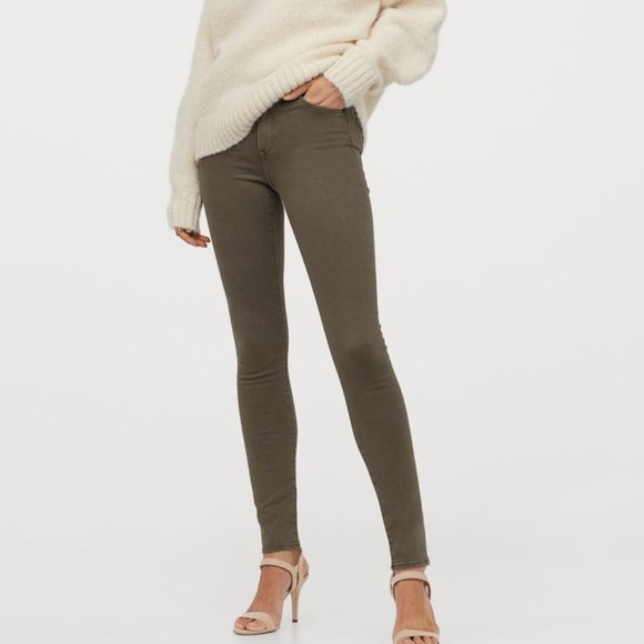 H&M High Waisted Shaping Denim Skinny Jeans Olive - Picture 1 of 8